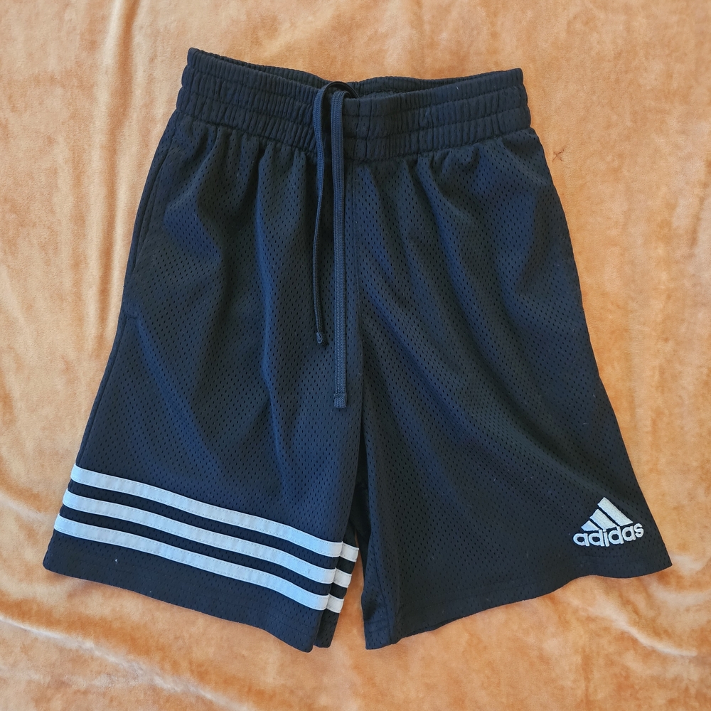 adidas Black Mesh Athletic Shorts with White Three-Stripe